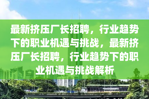 最新挤压厂长招聘,行业趋势下的职业机遇与挑战,最新挤压厂长招聘,行业趋势下的职业机遇与挑战解析中山市多米克自动化设备有限公司
